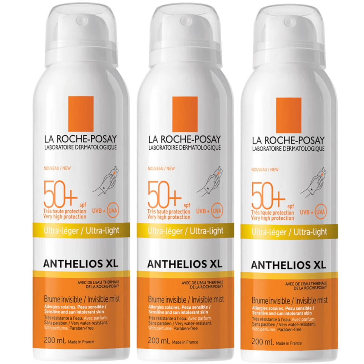 La Roche-Posay Anthelios Ultra-Light SPF50+ Sun Protection Spray 200ml Trio