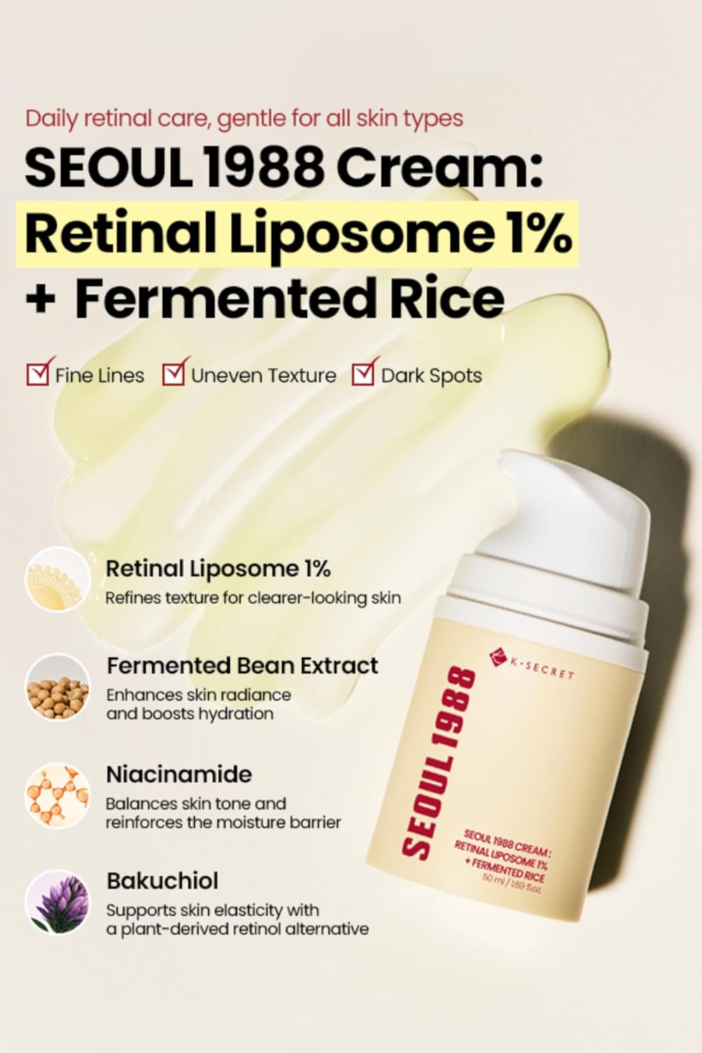 SEOUL 1988 Cream : Retinal Liposome 1% + Fermented Rice - 50ml
