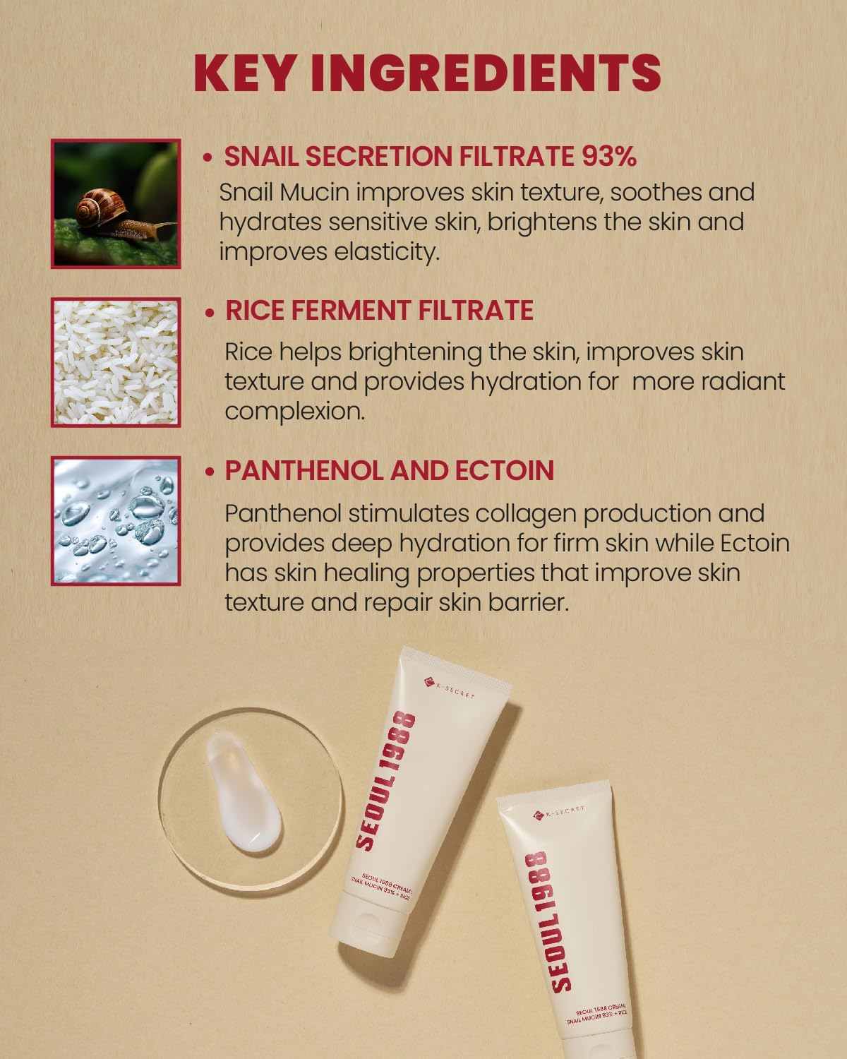 SEOUL 1988 Cream: Snail Mucin 93% + Rice - 100ml