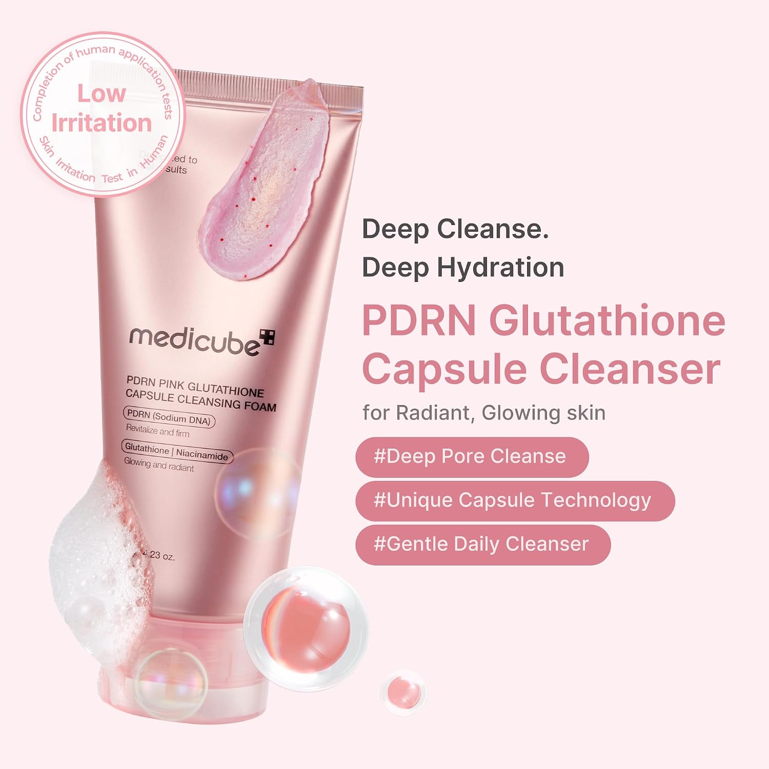 PDRN Pink Glutathione Capsule Cleansing Foam - 120g