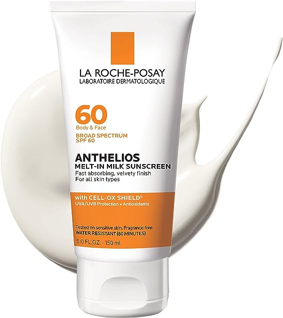 La Roche-Posay Anthelios Melt-In Sunscreen Milk Body & Face Sunscreen Lotion Broad Spectrum SPF 60, Oxybenzone Free, Oil-Free Sunscreen, Water Resistant