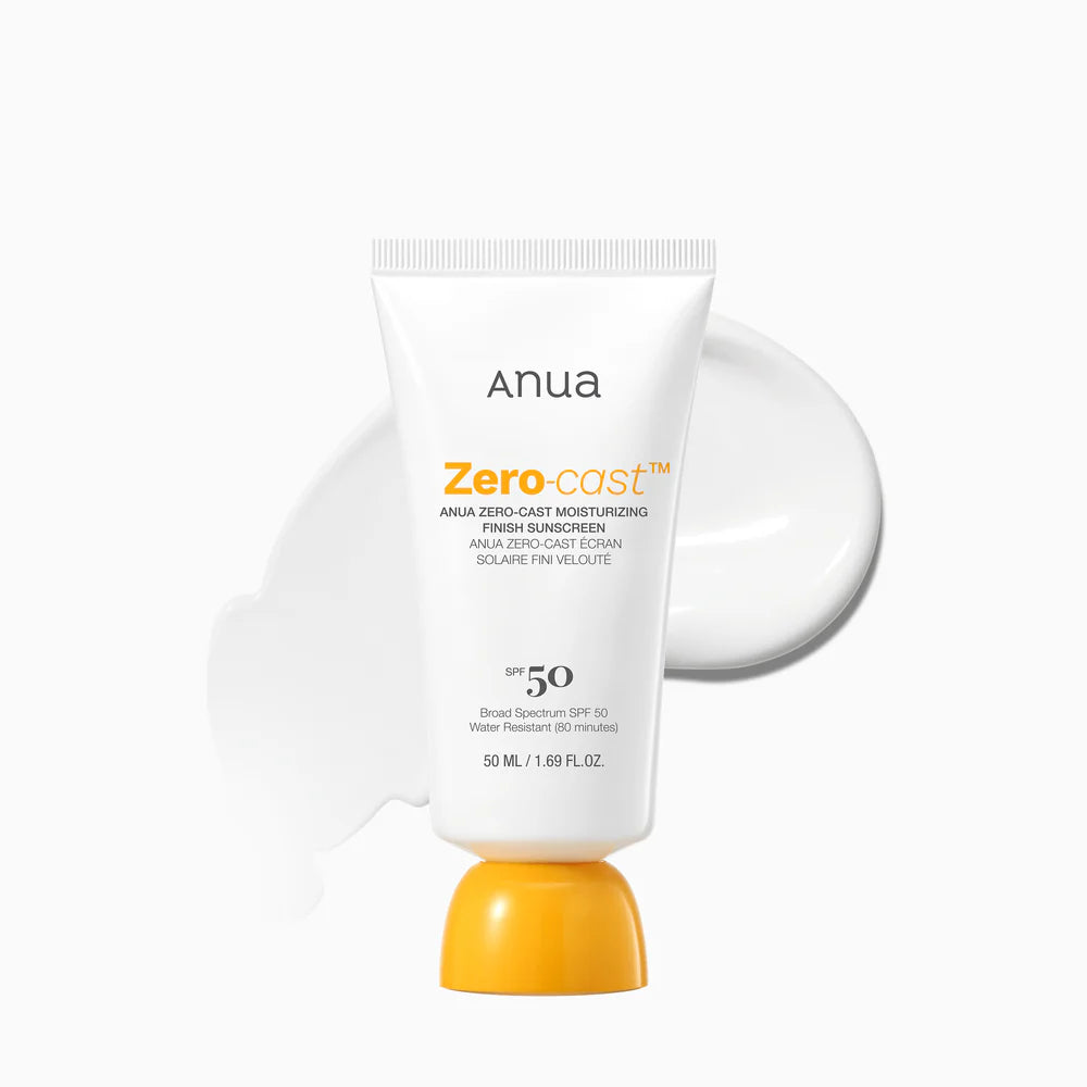 Anua Zero-Cast sunscreen tube on a white background