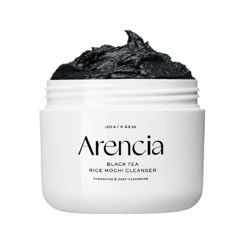Jar of Arencia Black Tea Rice Mochi Cleanser on a white background