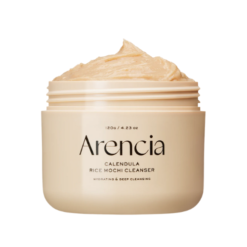 Arencia Calendula Rice Mochi Cleanser jar with cream on top on a white background