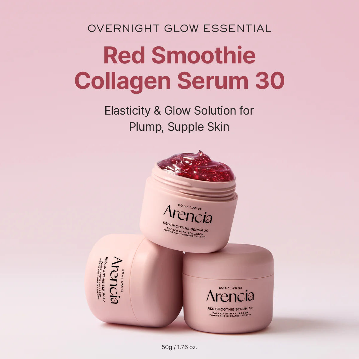 Arencia Red Smoothie Collagen Serum 30 packaging on a pink background