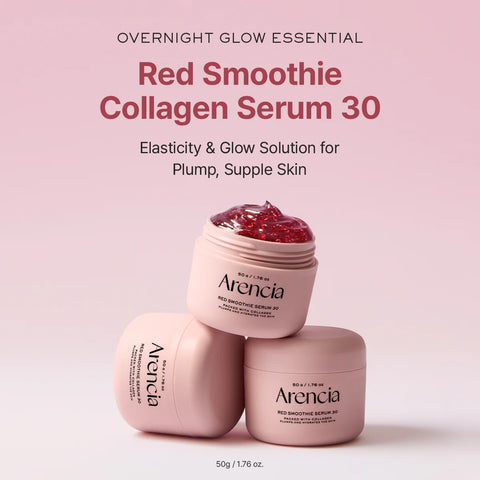 Arencia Red Smoothie Collagen Serum 30 packaging on a pink background