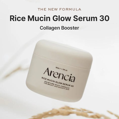 Arencia Rice Mucin Glow Serum 30 container on a light background