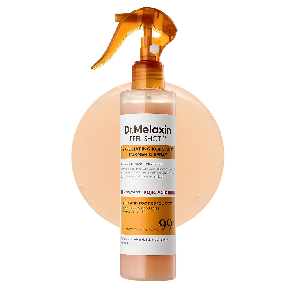 Dr. Melaxin Peel Shot Exfoliating Kojic Acid Turmeric Spray 200ml available at Noura Skincare Arabia