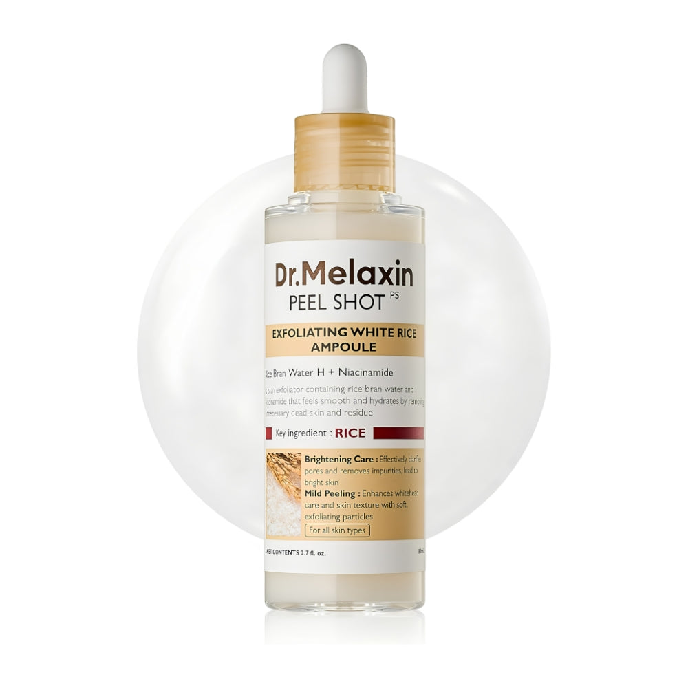 Dr. Melaxin Peel Shot Exfoliating White Rice Ampoule 80ml available at Noura Skincare Arabia