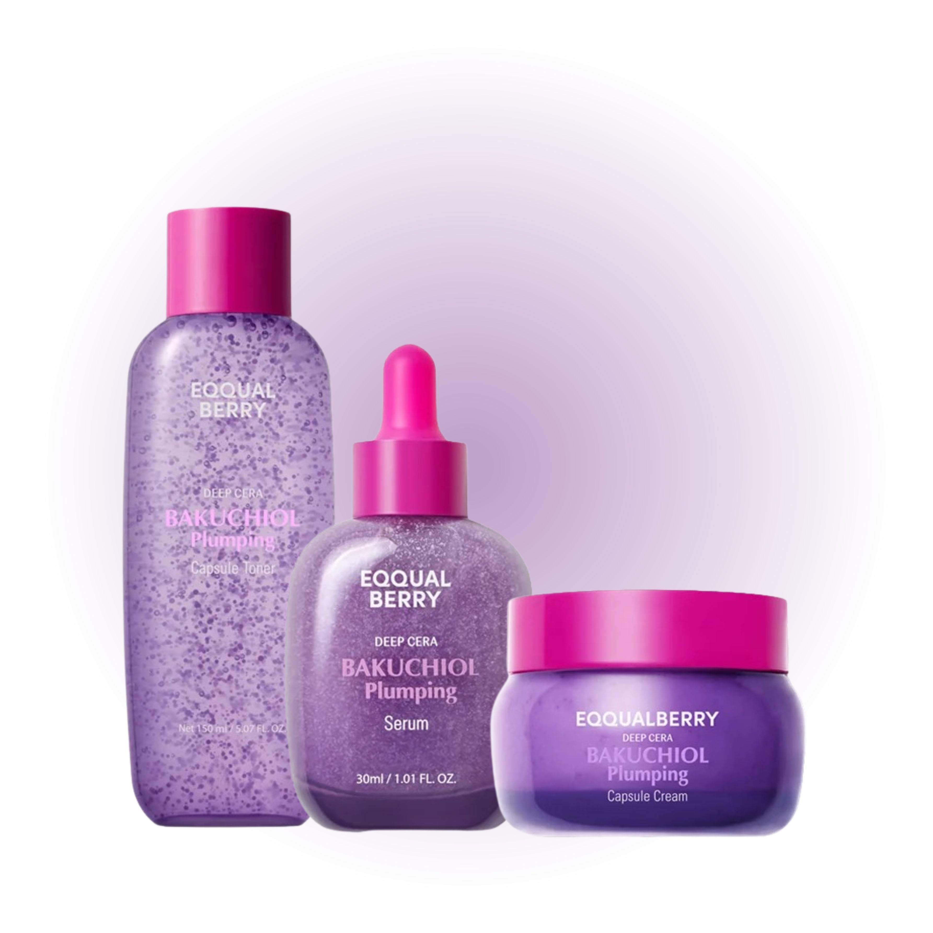 EQQUALBERRY Bakuchiol Plumping Care Set 3 piece bundle