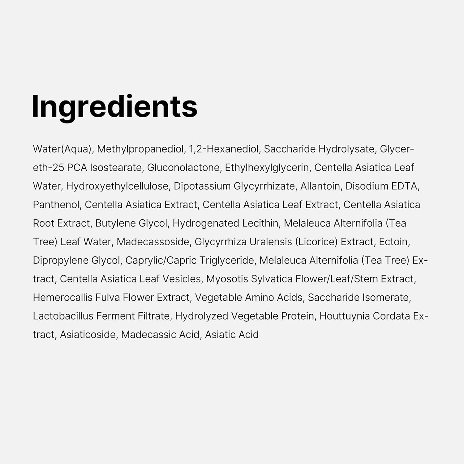 List of ingredients on a white background