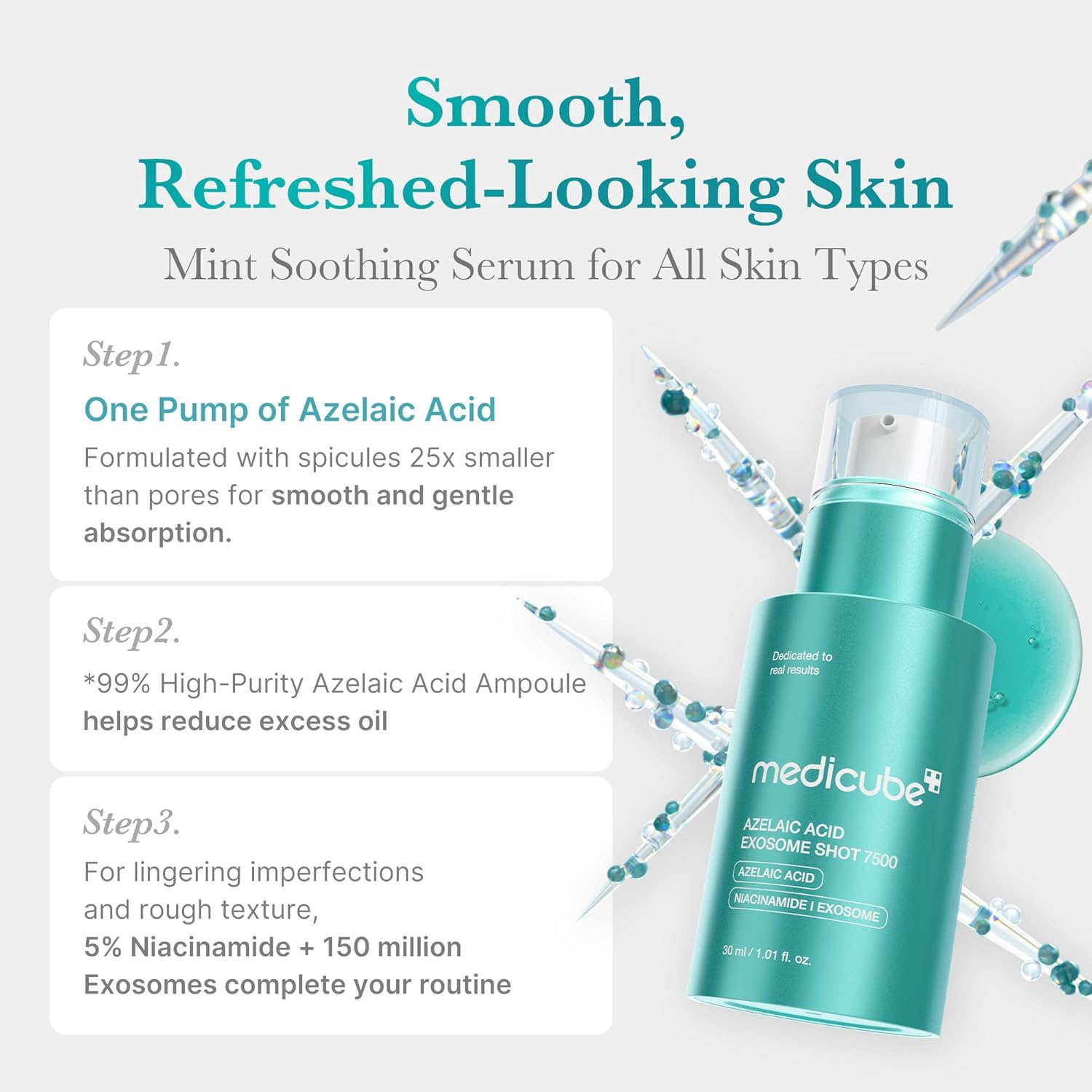 Lifestyle product shot of Medicube Exosome Serum used for acne marks.