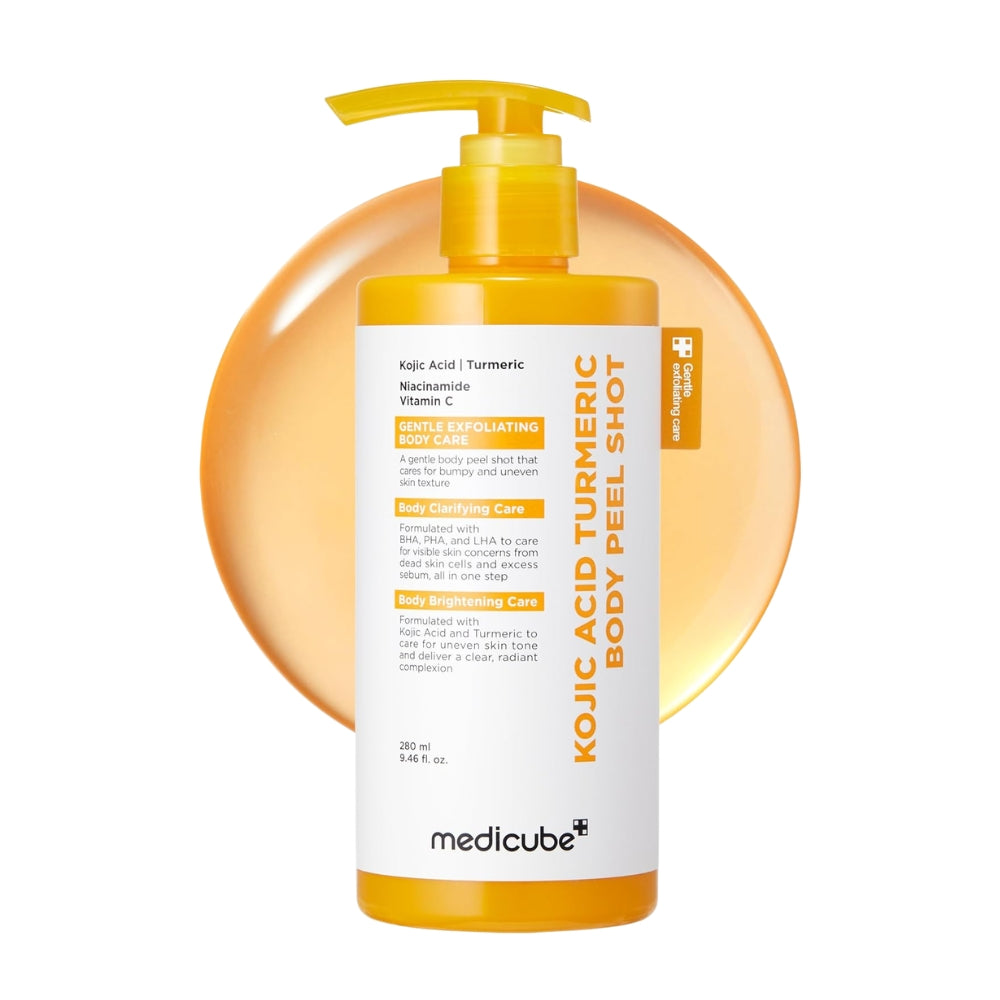 Medicube Kojic Acid Turmeric Body Peel Shot 280ml available at Noura Skincare