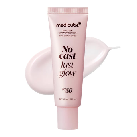 Medicube No Cast Just Glow Collagen Sunscreen SPF50 50ml available at Noura Skincare Arabia