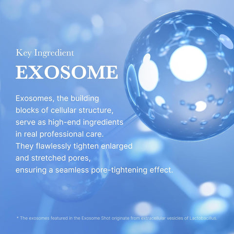 Exosome graphic with text on a blue background by nouraskincare
