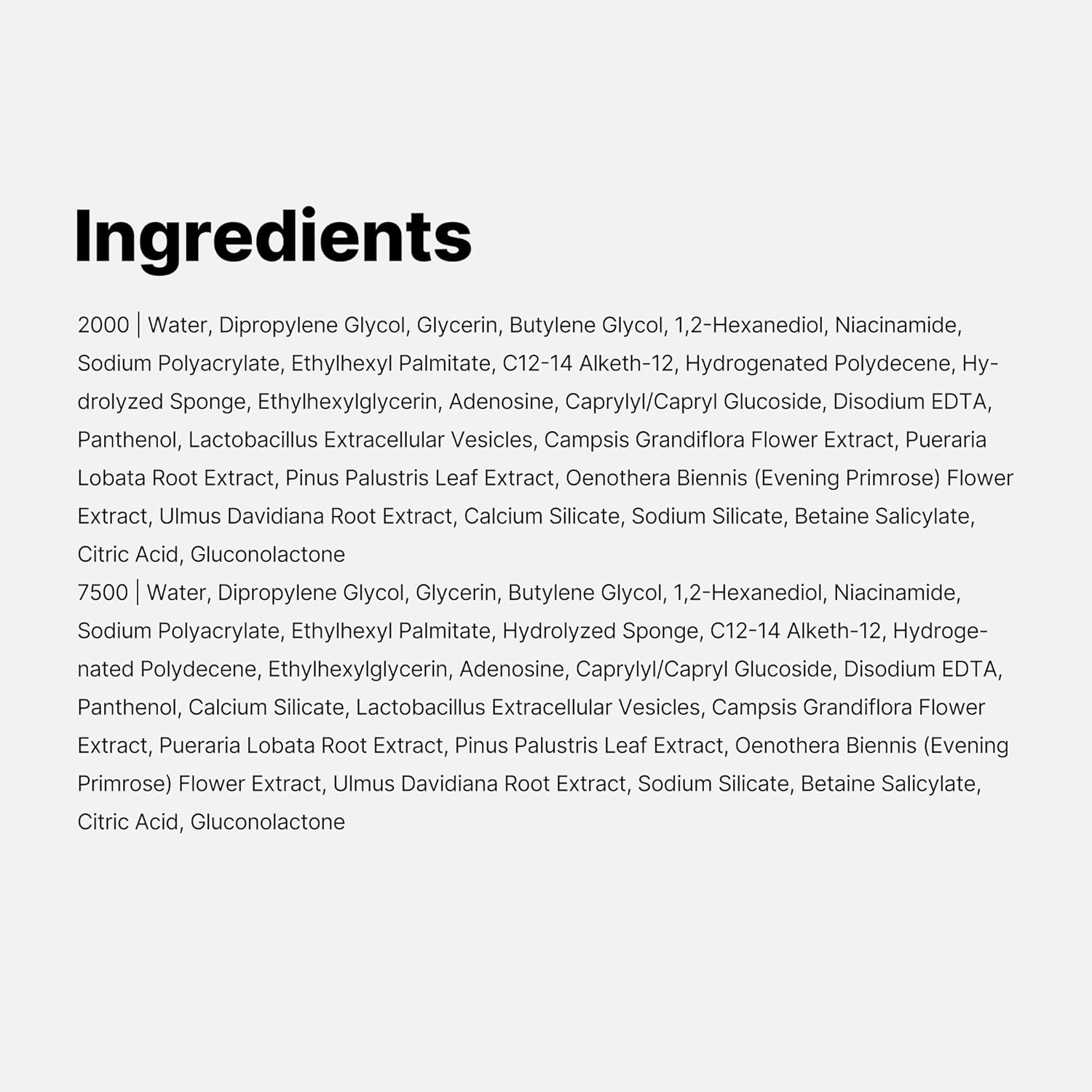 List of ingredients on a white background by nouraskincare