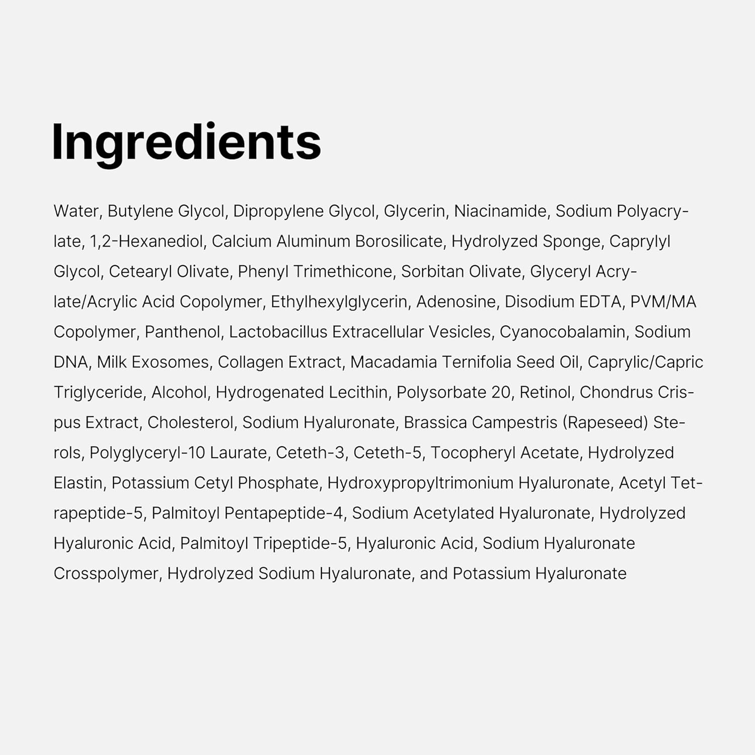 List of ingredients on a white background