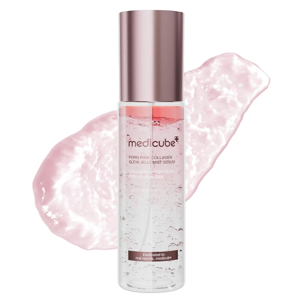 Medicube PDRN Pink Collagen Glow Jelly Mist Serum 100ml available at Noura Skincare Arabia