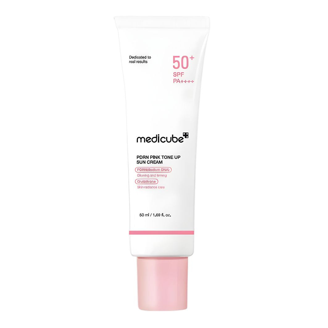 Medicube PDRN Pink Tone Up Sun Cream tube for dull skin
