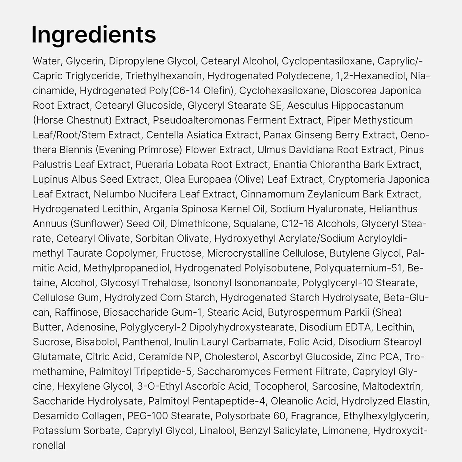 List of ingredients on a white background