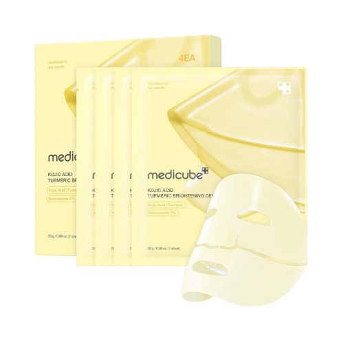 Packaging of Medicube sheet masks with a single mask displayed in front on a white background.