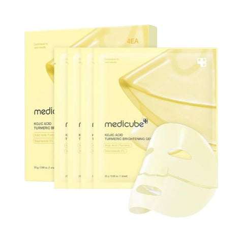 Packaging of Medicube sheet masks with a single mask displayed in front on a white background.