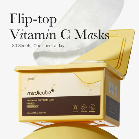 Box of Medicube Vitamin C masks with text on a white background